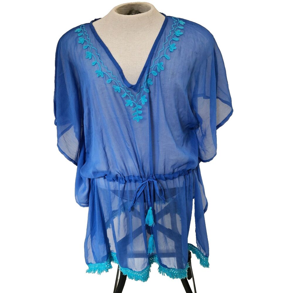 Blue Teal Aqua Sheer Swimsuit Cover Women's One Size Unbranded Beach Vacation